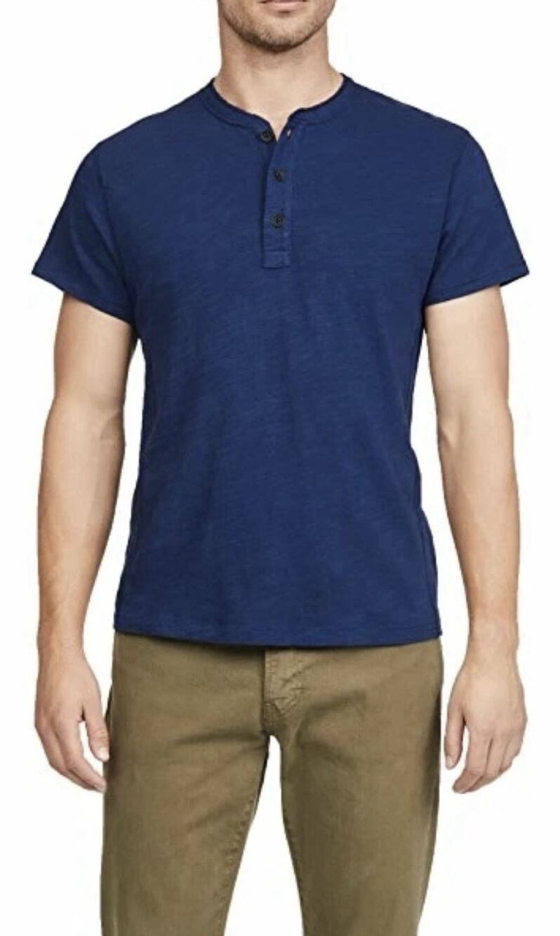 Rag and Bone Mens Classic Short Sleeve Henley T Shirt Blue Size S P